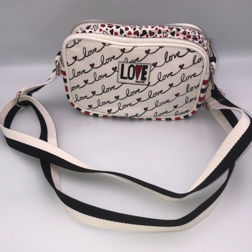 Brighton Love Script Canvas Crossbody Bag - White Red and Navy Valentine’s Day